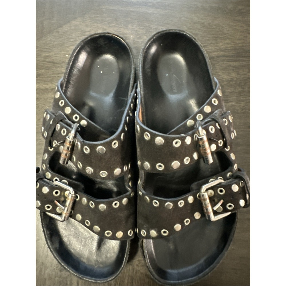 Isabel Marant Lennyo Grommet Studded Slide Sandals Black Suede Size 36 - Picture 4 of 9